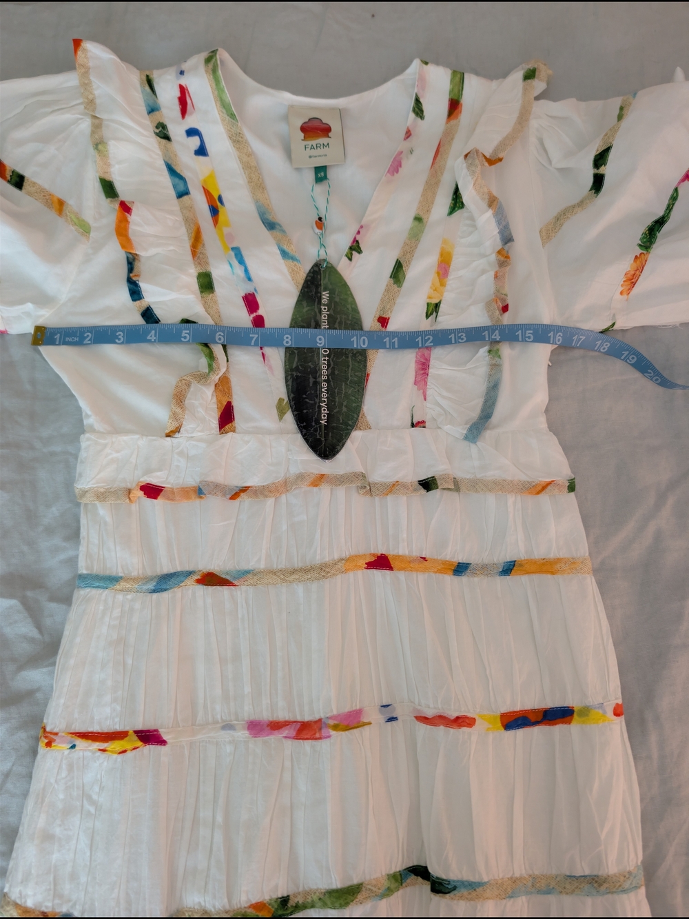 NWT FARM Rio Ruffle Tiered Ribbon Midi Dress Size XS Cotton Rainbow - Picture 6 of 7
